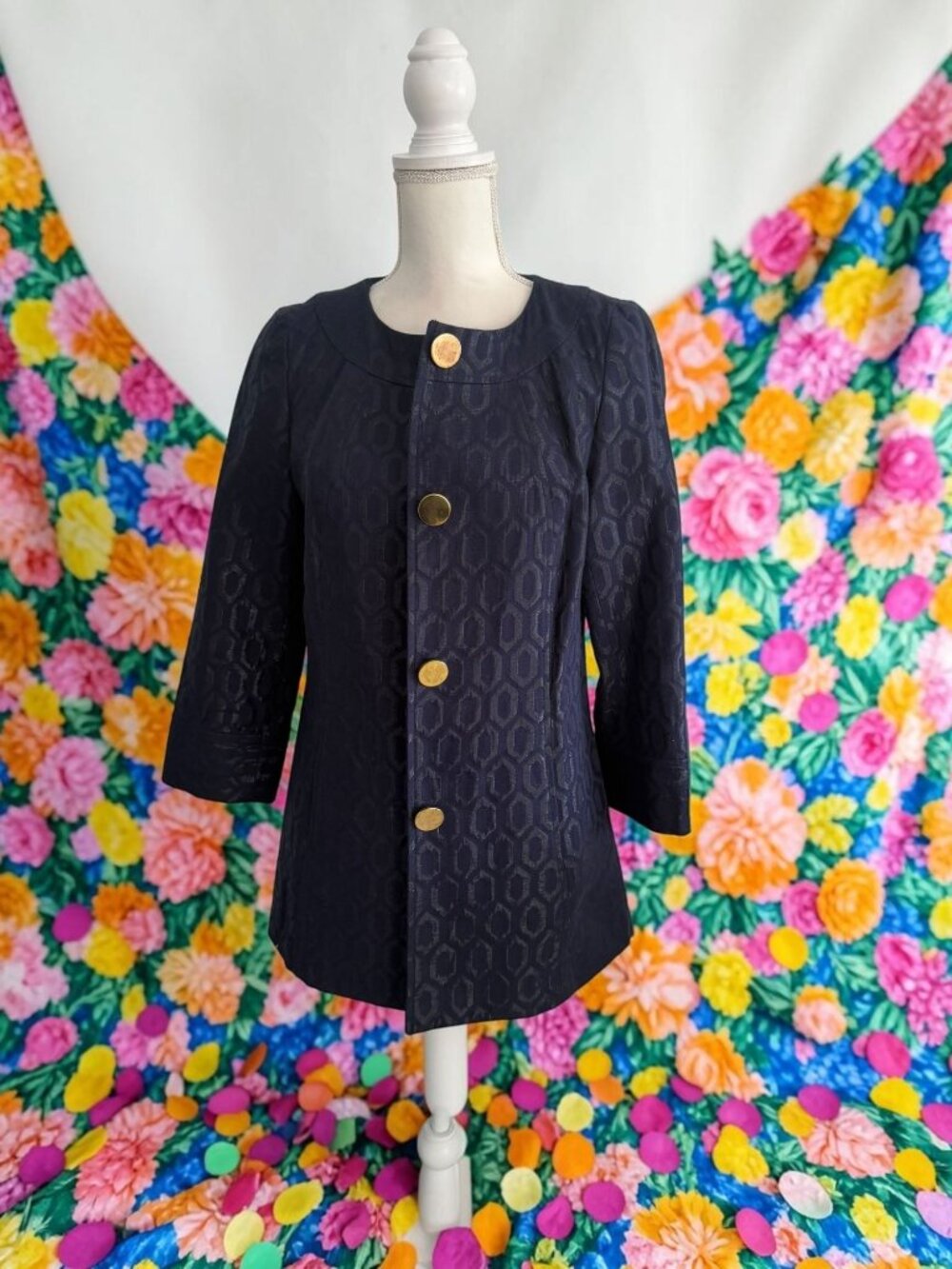 MERONA Collection Navy Blue 3/4 Length Coat Jacket Size Medium